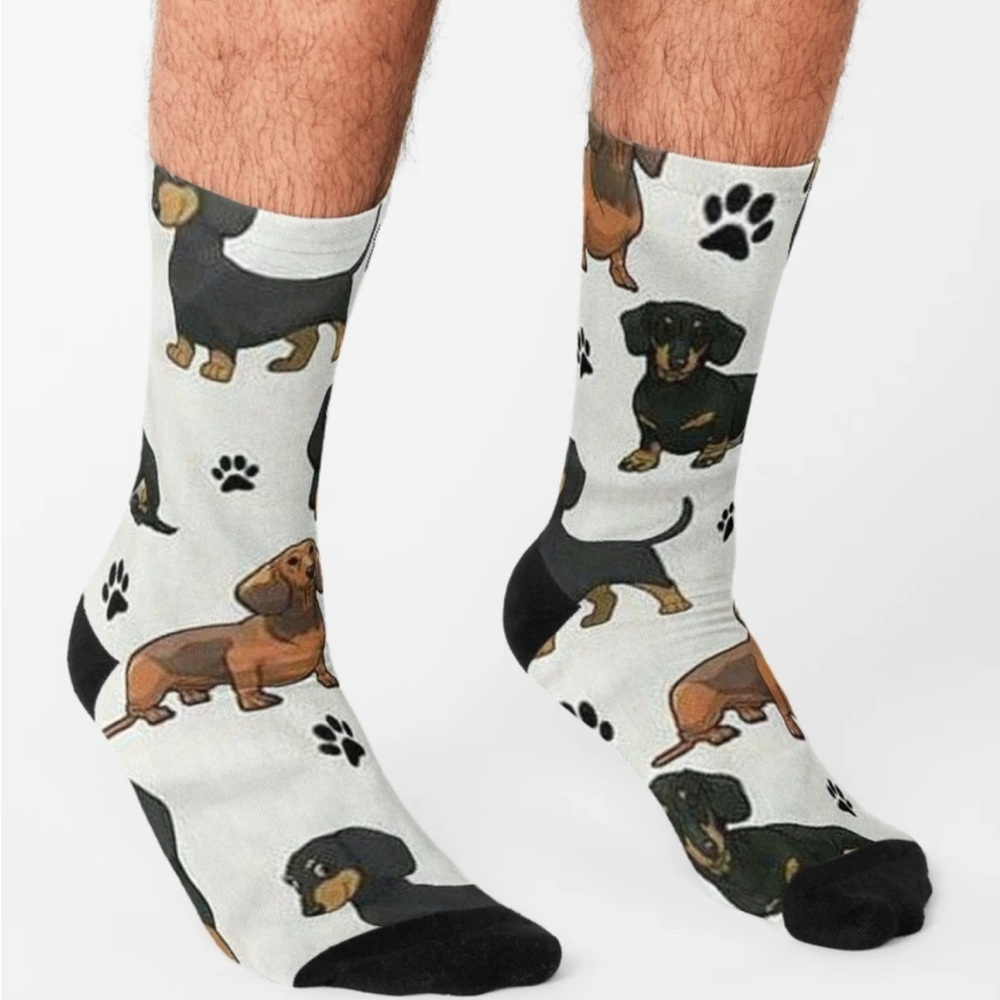 Dachshund Doxie‎ Weiner Sausage Dog Novelty Crew Tube Socks Unisex Men’s Women’s - Picture 10 of 14